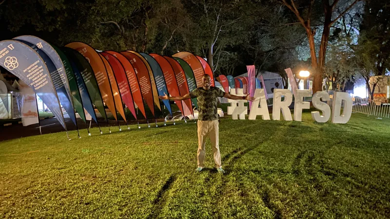 ARFSD 2020 event branding at night, Victoria Falls