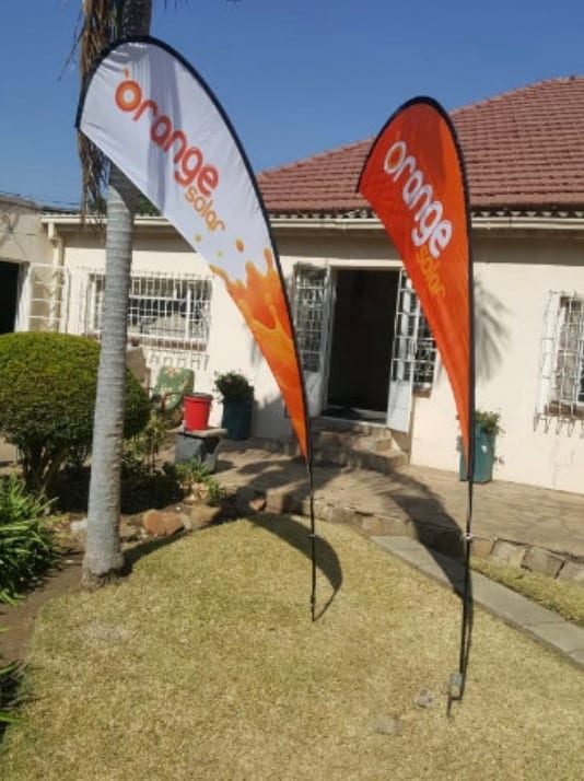 Teardrop flags installed on site