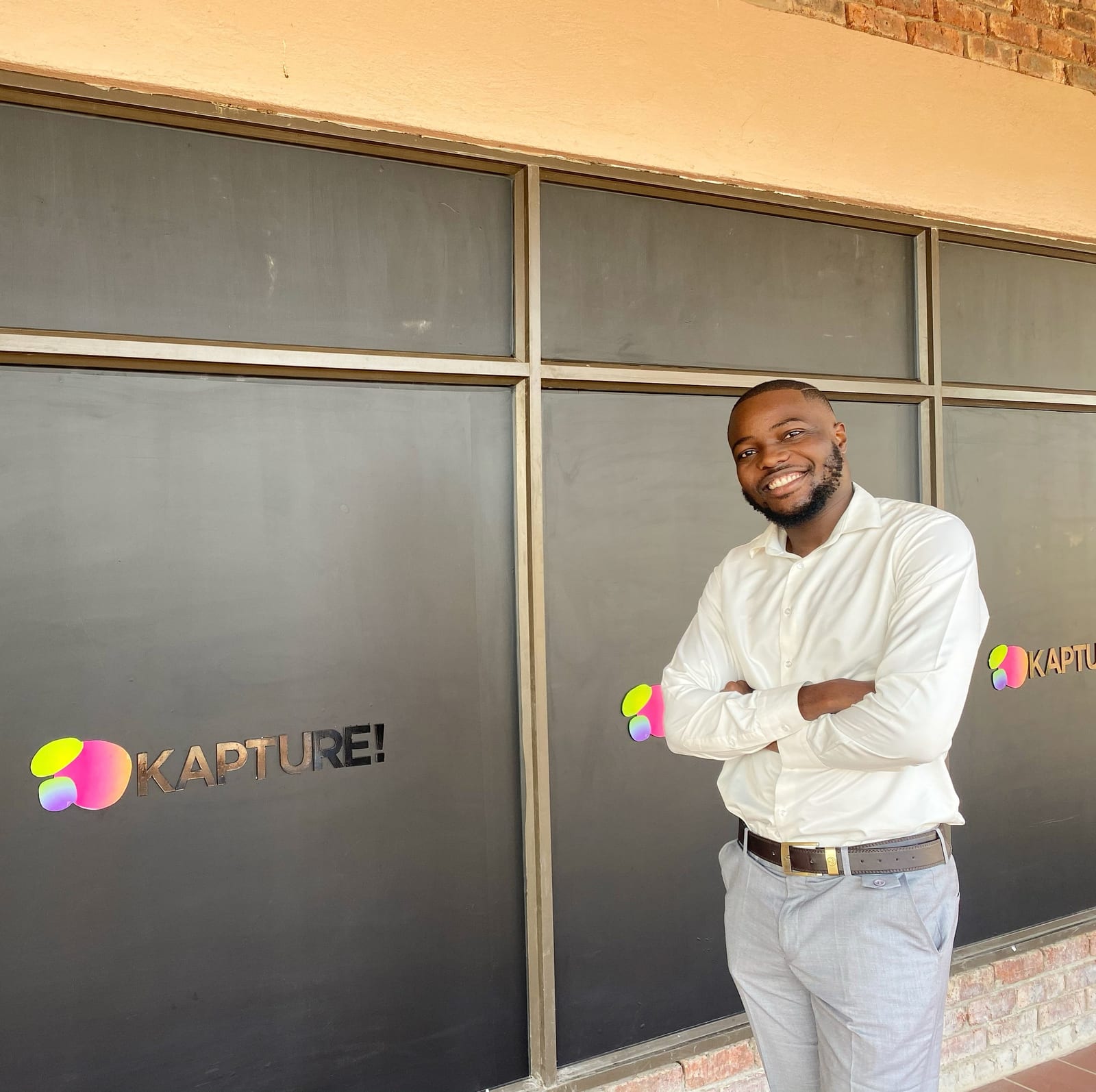 The Kapture office front in Harare, with the pebbles logo on the window