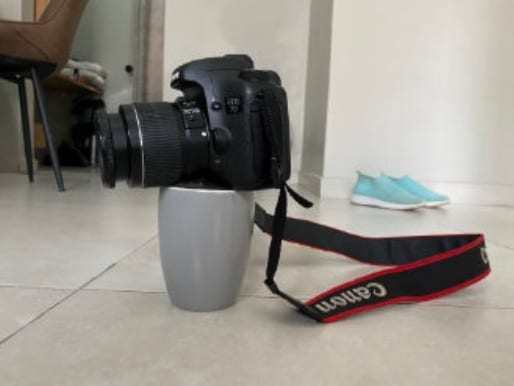 A camera set up for a product shoot